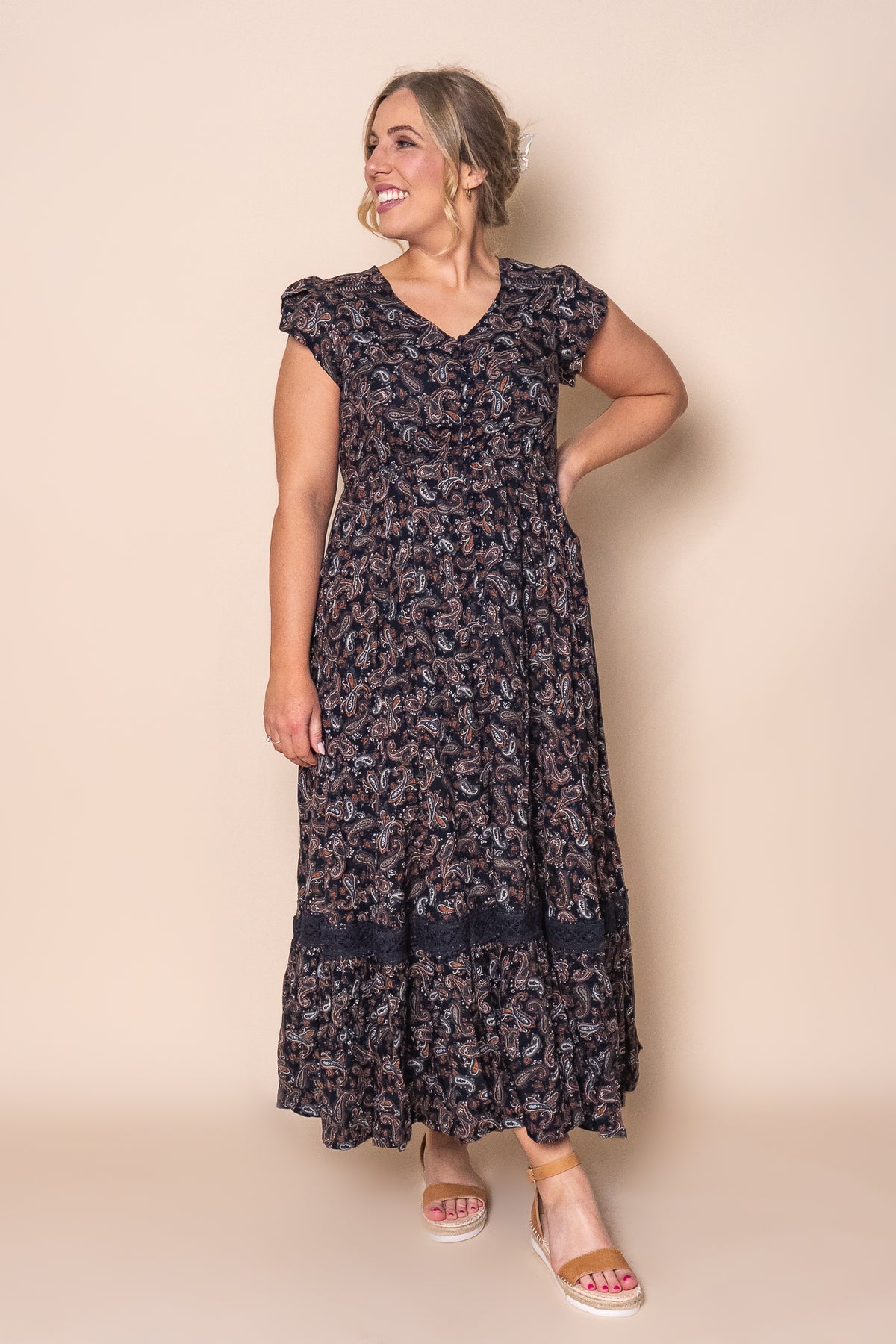 Jennie Paisley Maxi Dress in Deep Navy