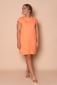 Signature Embroidery Tee Dress in Neon Peach - Foxwood