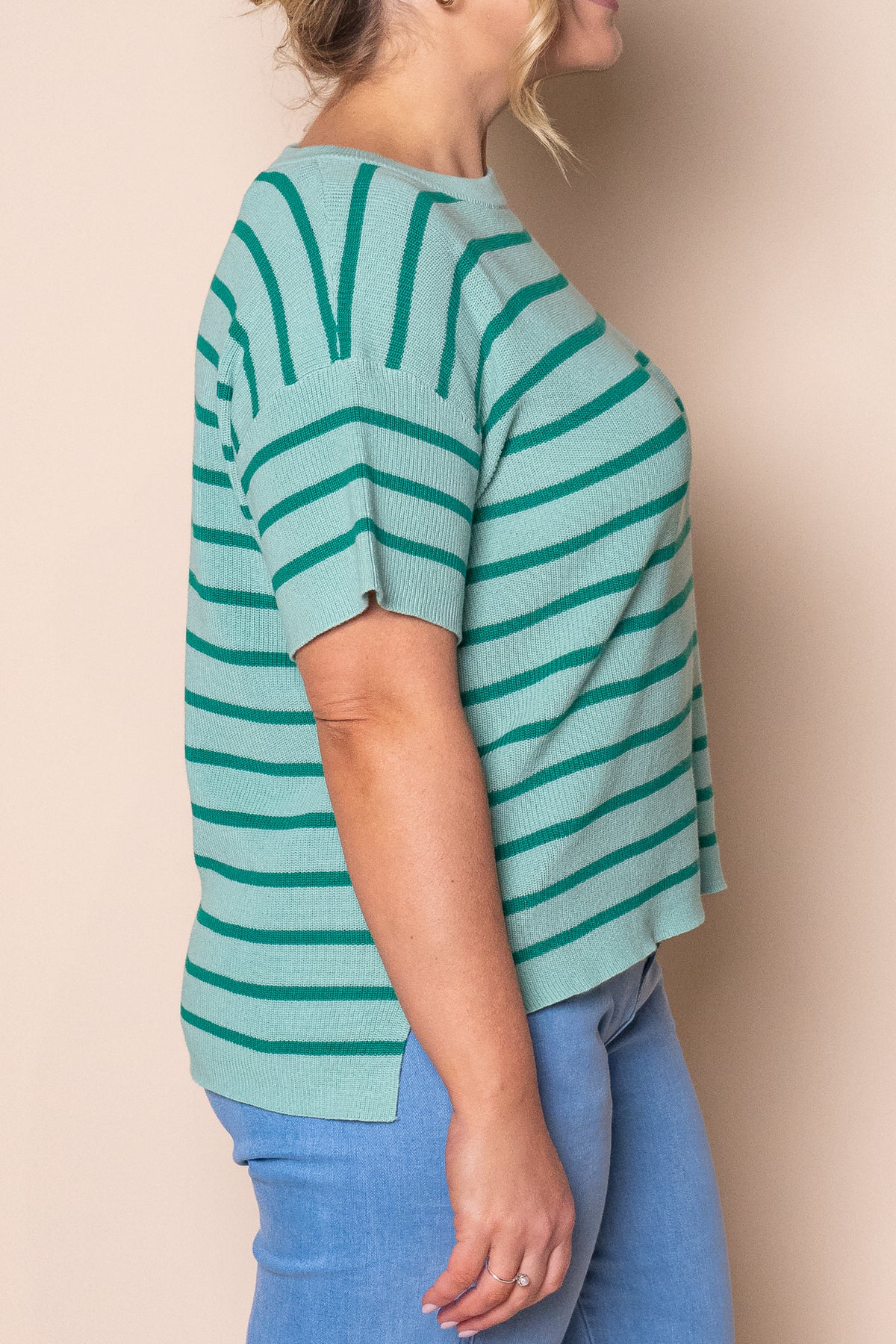 Kiley S/S Striped Knit Top in Mint