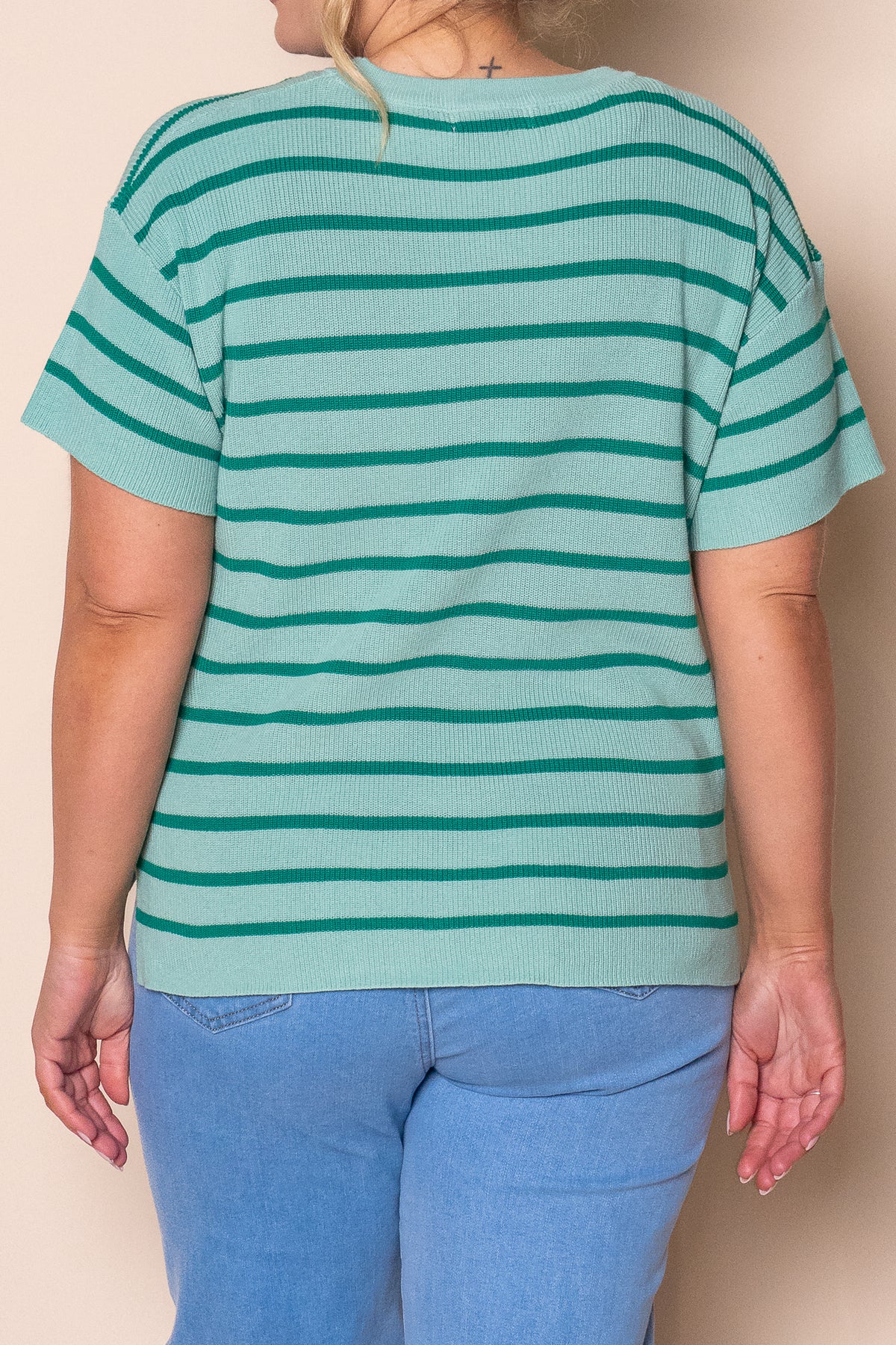 Kiley S/S Striped Knit Top in Mint