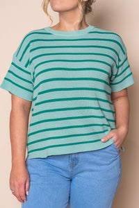 Kiley S/S Striped Knit Top in Mint