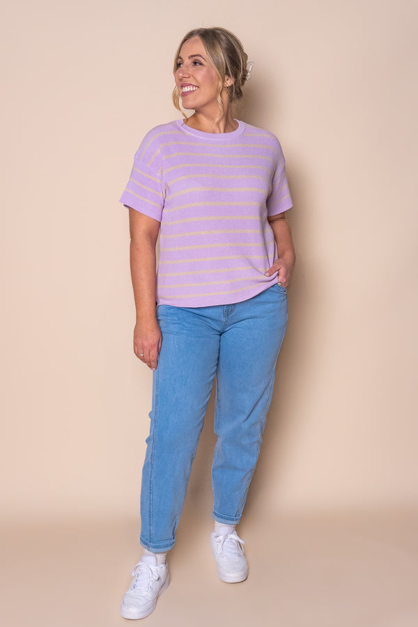 Kiley S/S Striped Knit Top in Lilac
