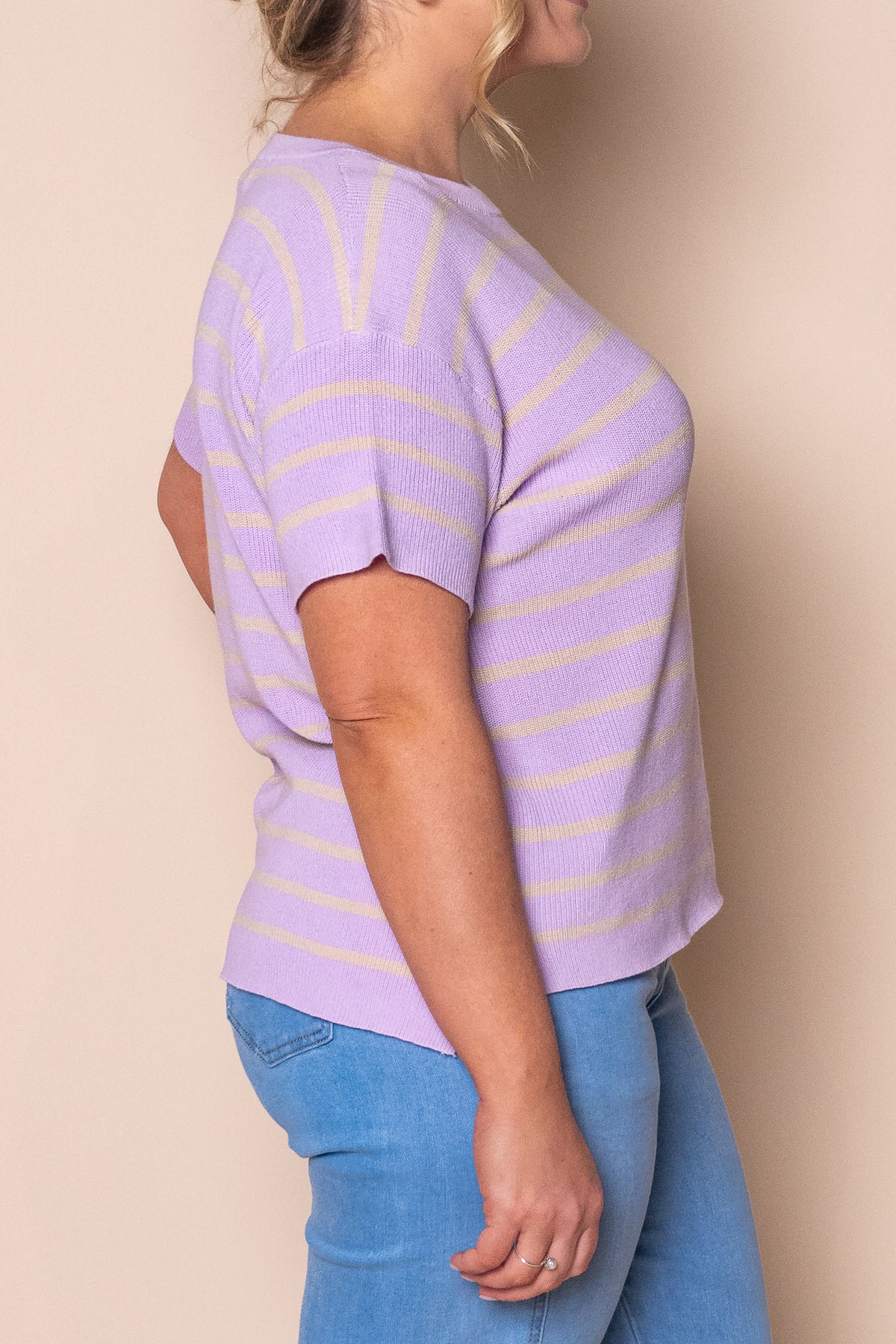 Kiley S/S Striped Knit Top in Lilac
