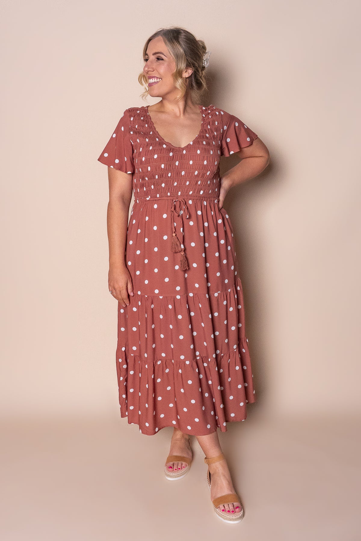 Vivien Midi Dress in Terracotta