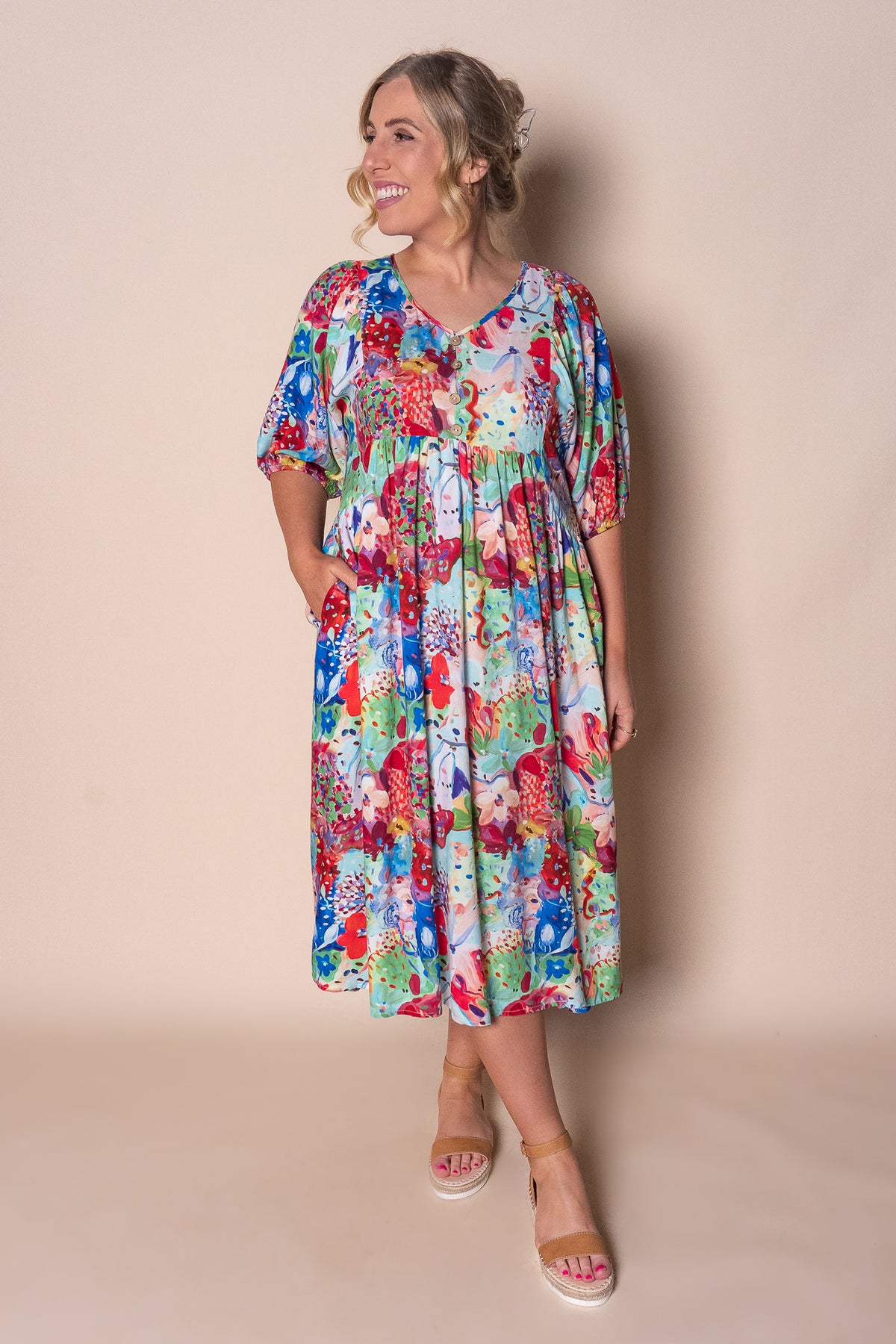 Zandra Midi Dress in Red Multi