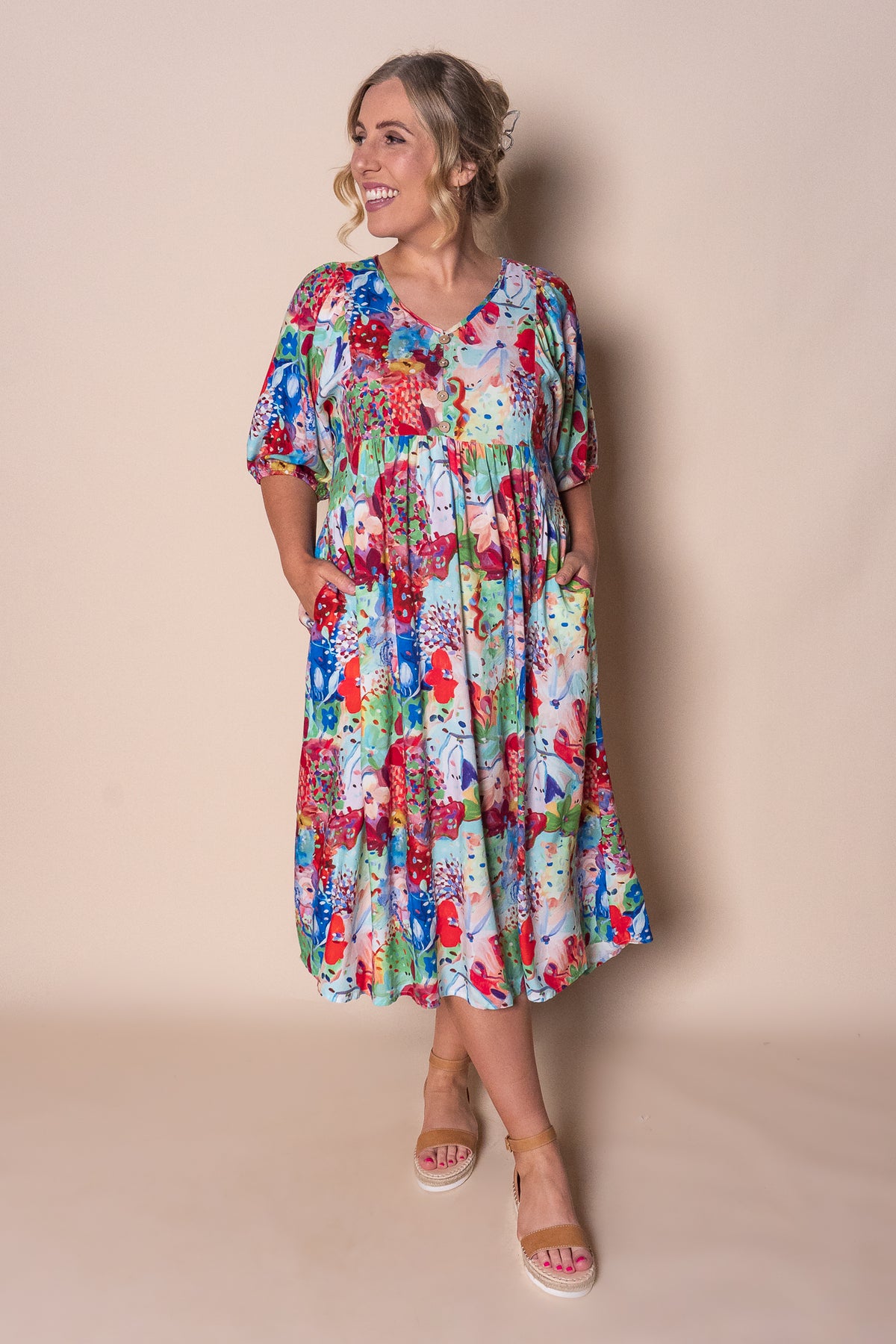 Zandra Midi Dress in Red Multi