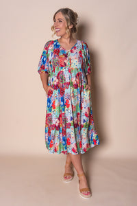 Zandra Midi Dress in Red Multi