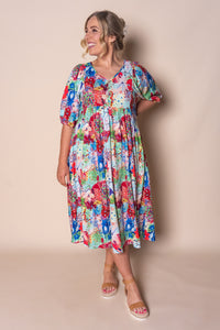 Zandra Midi Dress in Red Multi