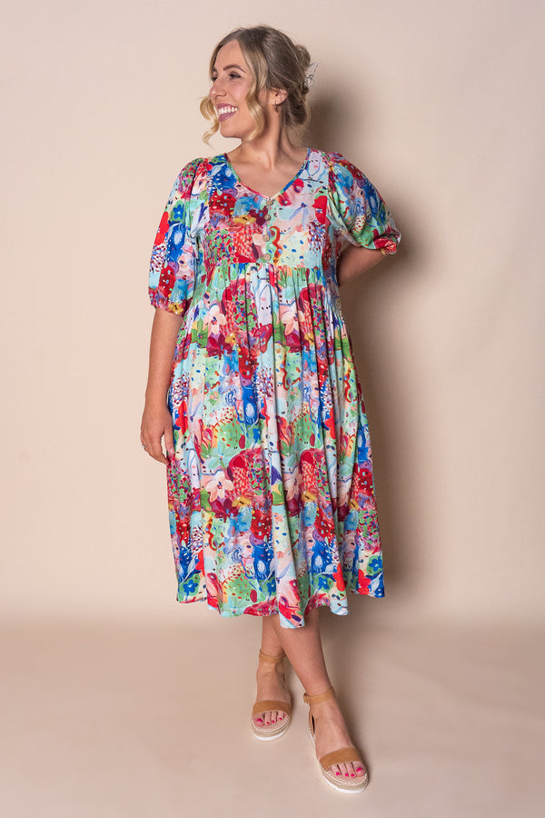 Zandra Midi Dress in Red Multi