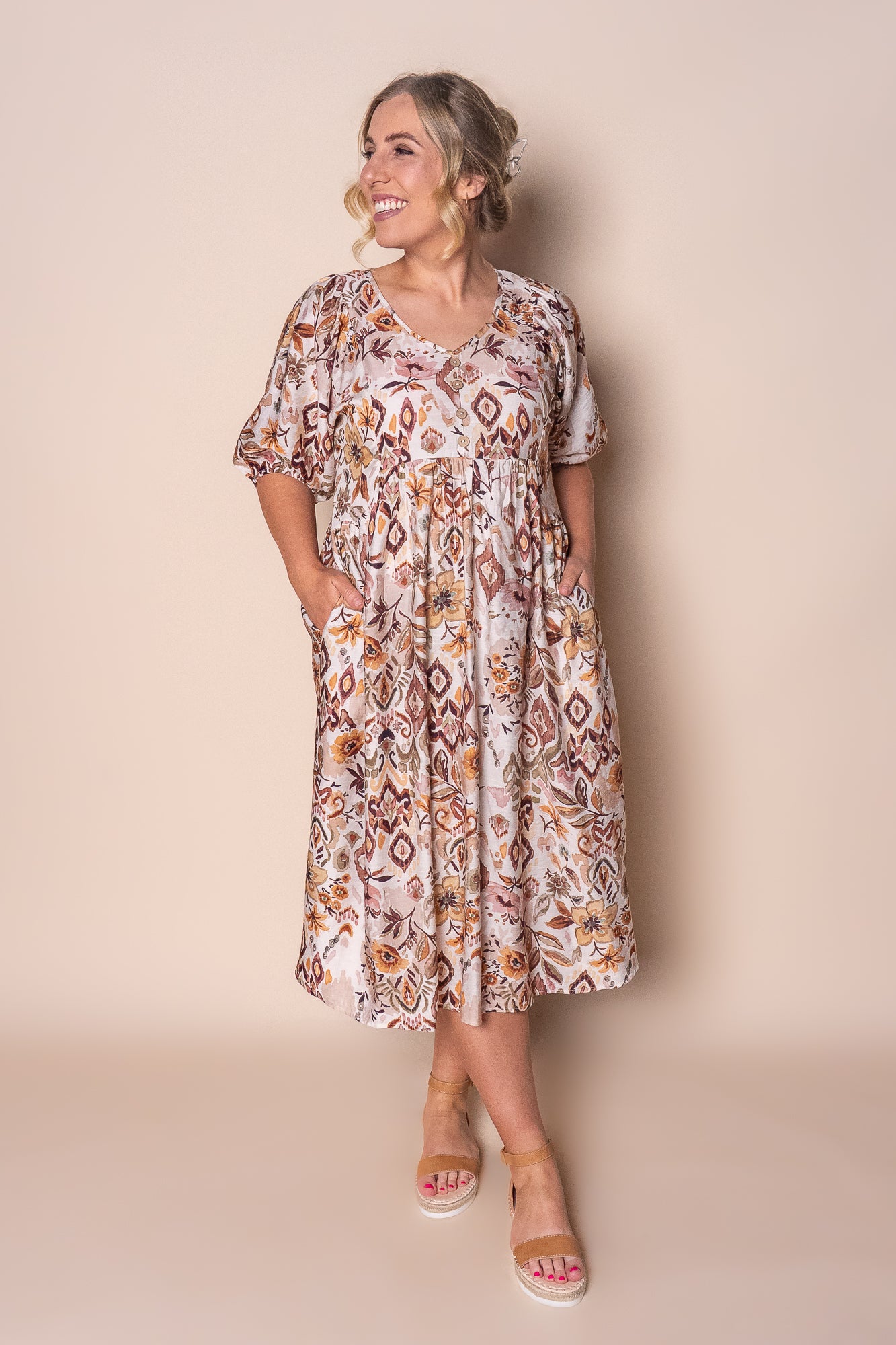 Diane Midi Dress in Mocha Multi – Always Alice