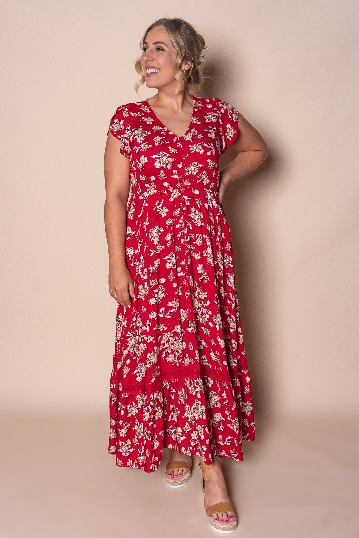 Sade Floral Maxi Dress in Red