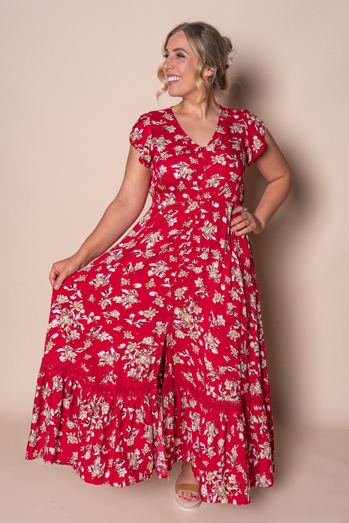 Sade Floral Maxi Dress in Red