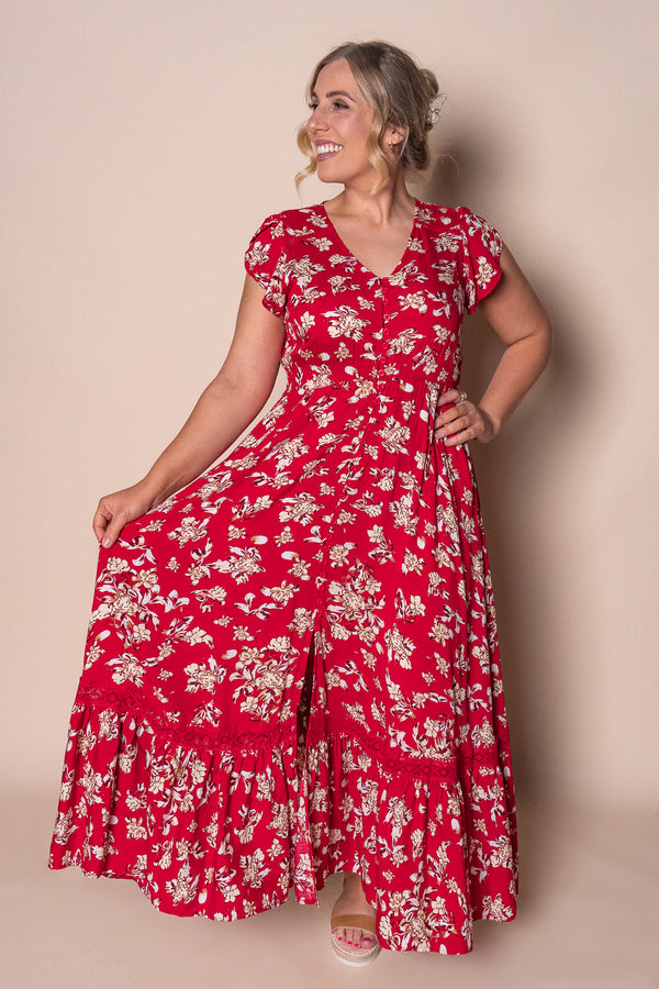 Sade Floral Maxi Dress in Red