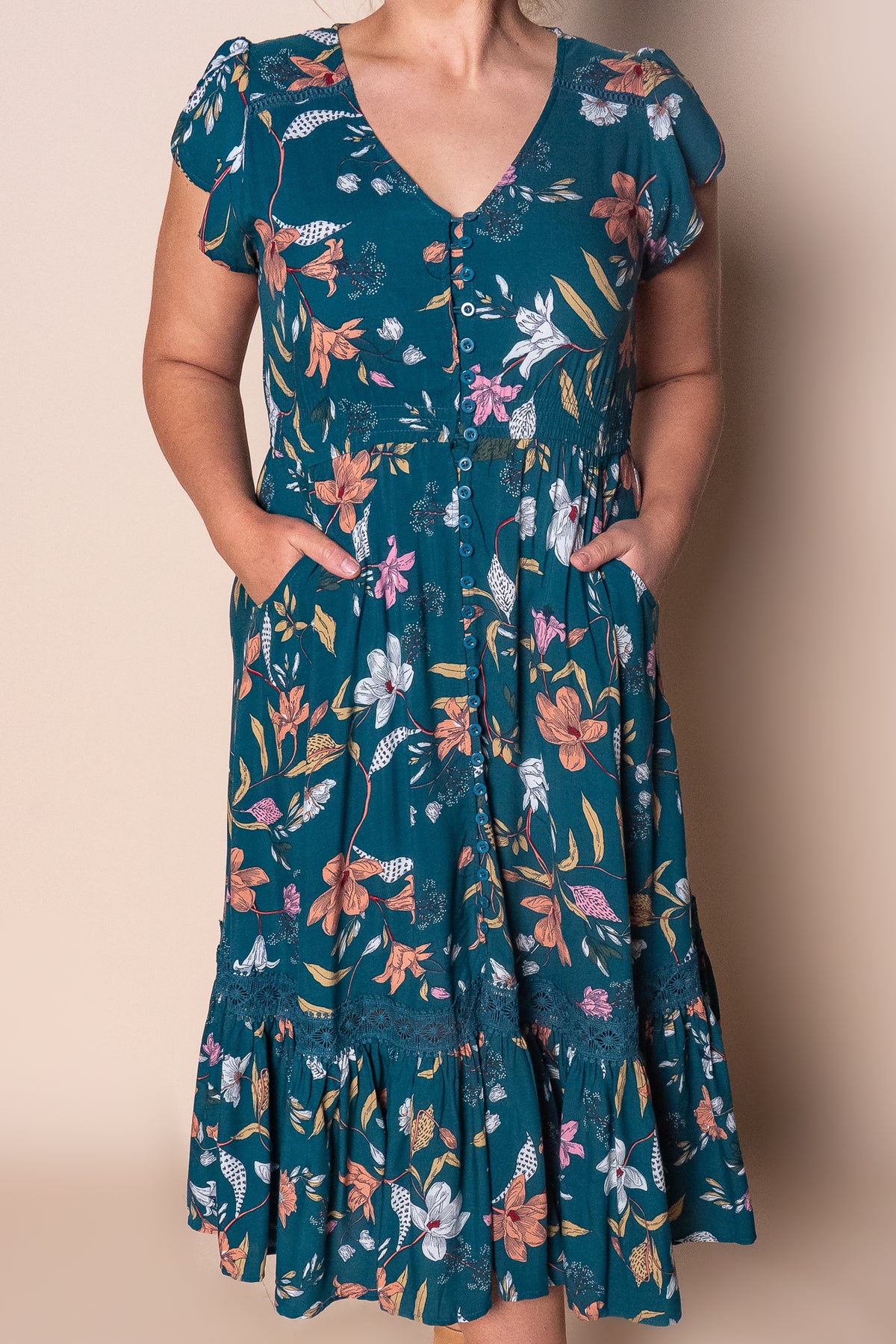 Temple Midi Dress in Teal
