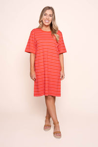 Rouge Tee Dress in Tangelo/Pink Stripe - Elm