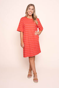 Rouge Tee Dress in Tangelo/Pink Stripe - Elm