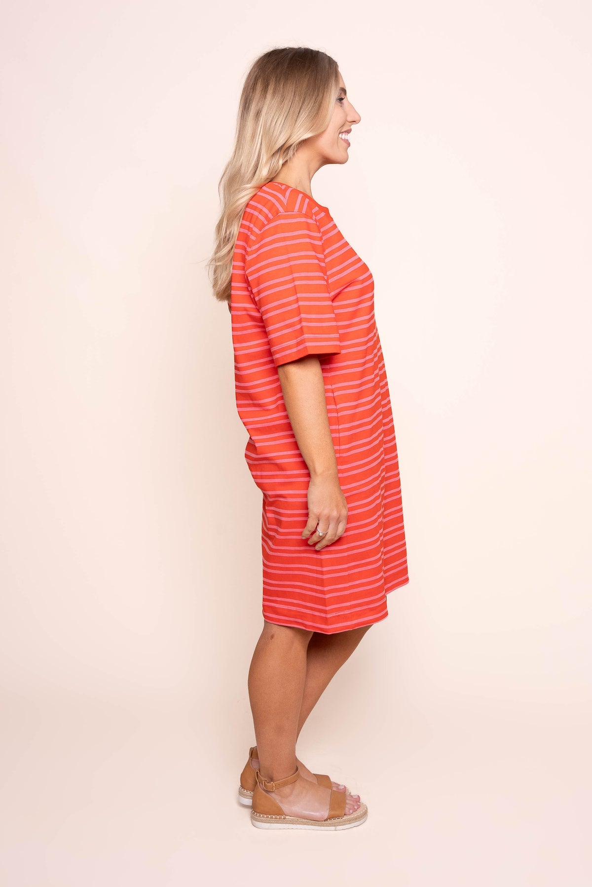 Rouge Tee Dress in Tangelo/Pink Stripe - Elm