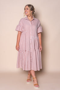 Kara Striped O/S Shirt Midi Dress in Terracotta