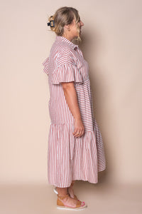 Kara Striped O/S Shirt Midi Dress in Terracotta
