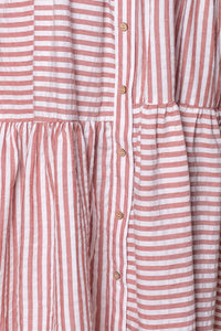 Kara Striped O/S Shirt Midi Dress in Terracotta