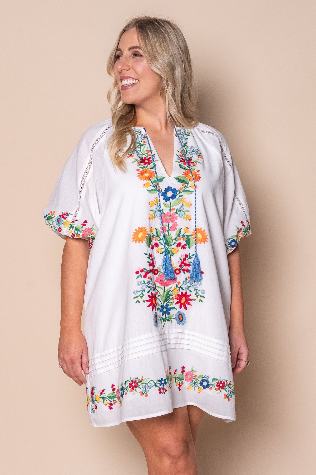 Orphea Embroidered Floral Dress in White