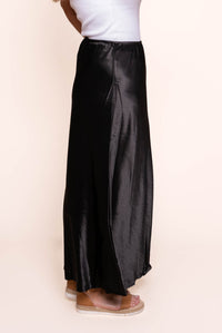 Rilla Satin Midi Skirt in Black