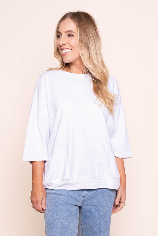 Mazie Sweat Top in White - Elm