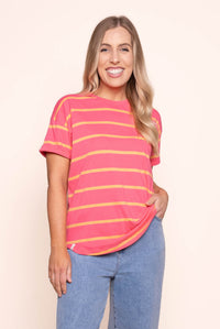 Halli S/S Tee in Pink Lemonade/Peach Stripe - Elm