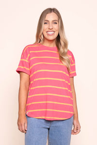 Halli S/S Tee in Pink Lemonade/Peach Stripe - Elm