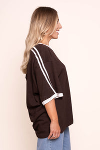 Zulu Panel Oversized V Neck Tee in Brown - All About Eve