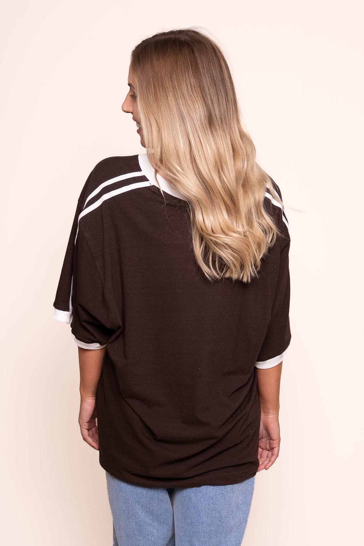 Zulu Panel Oversized V Neck Tee in Brown - All About Eve