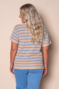 Kiley S/S Striped Knit Top in Latte