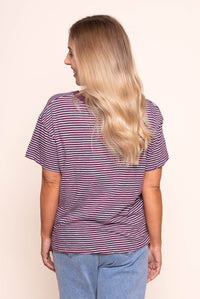 Hutch Stripe Tee in Plum/White - Foxwood