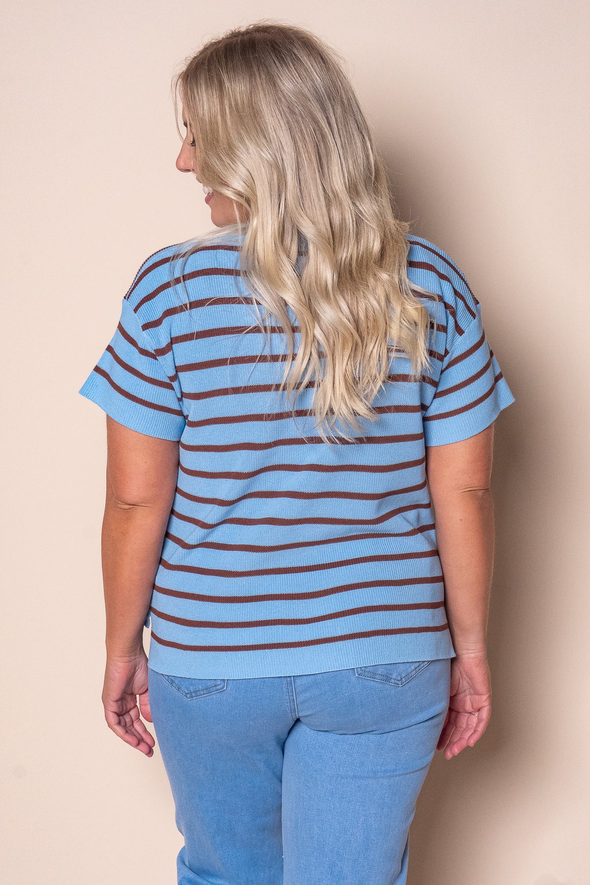 Kiley S/S Striped Knit Top in Blue