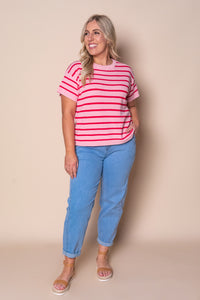 Kiley S/S Striped Knit Top in Pink