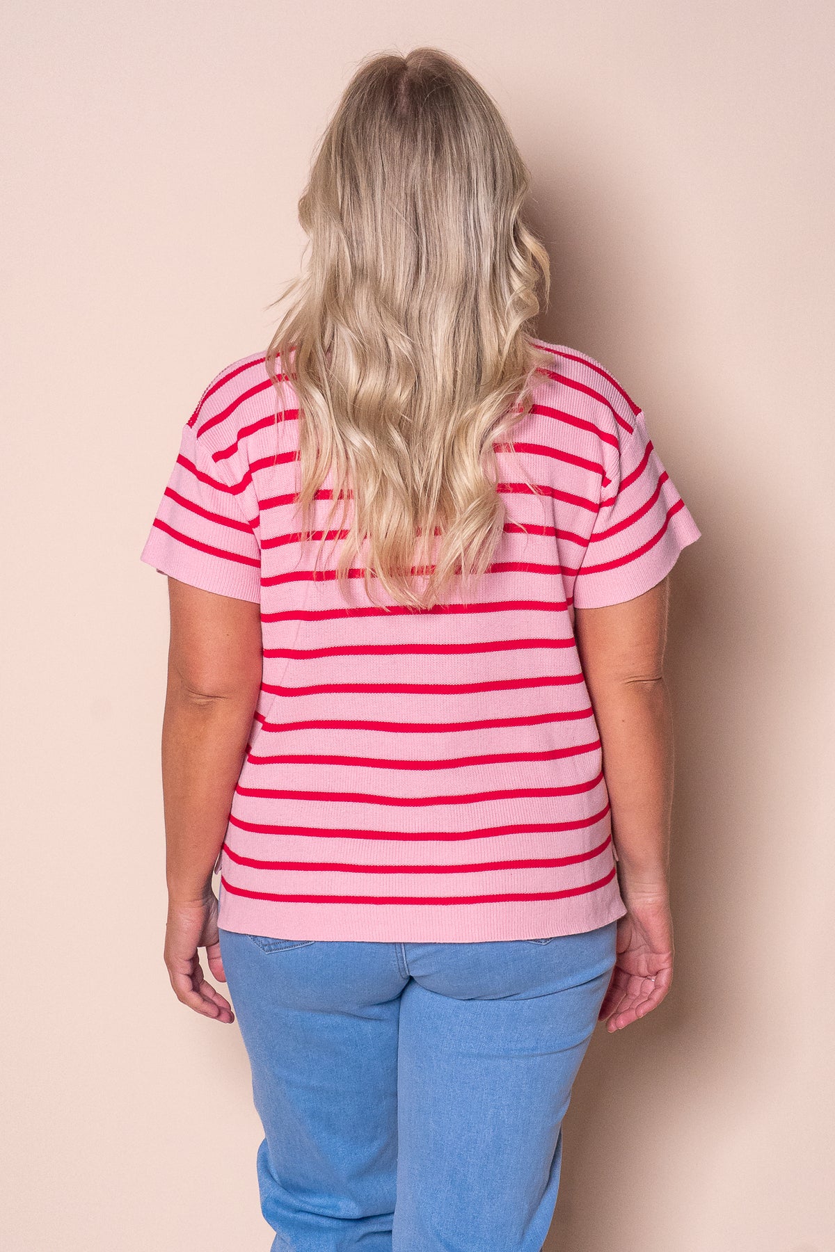 Kiley S/S Striped Knit Top in Pink