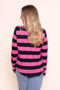 Spritz Stripe L/S Tee in Hot Pink/Navy Stripe - Elm