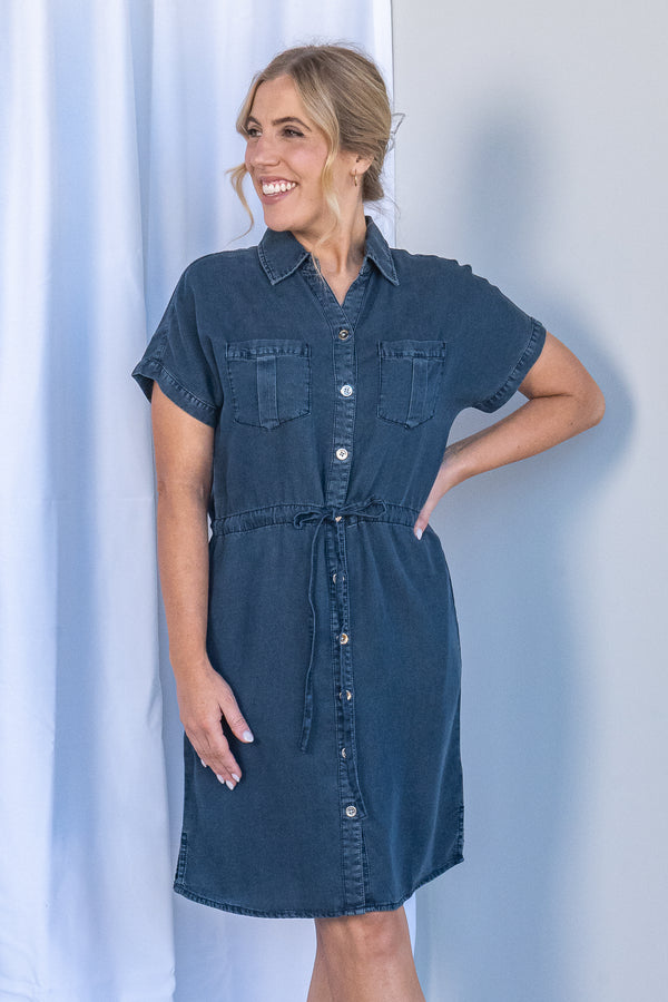 Walker Dress in Dark Denim