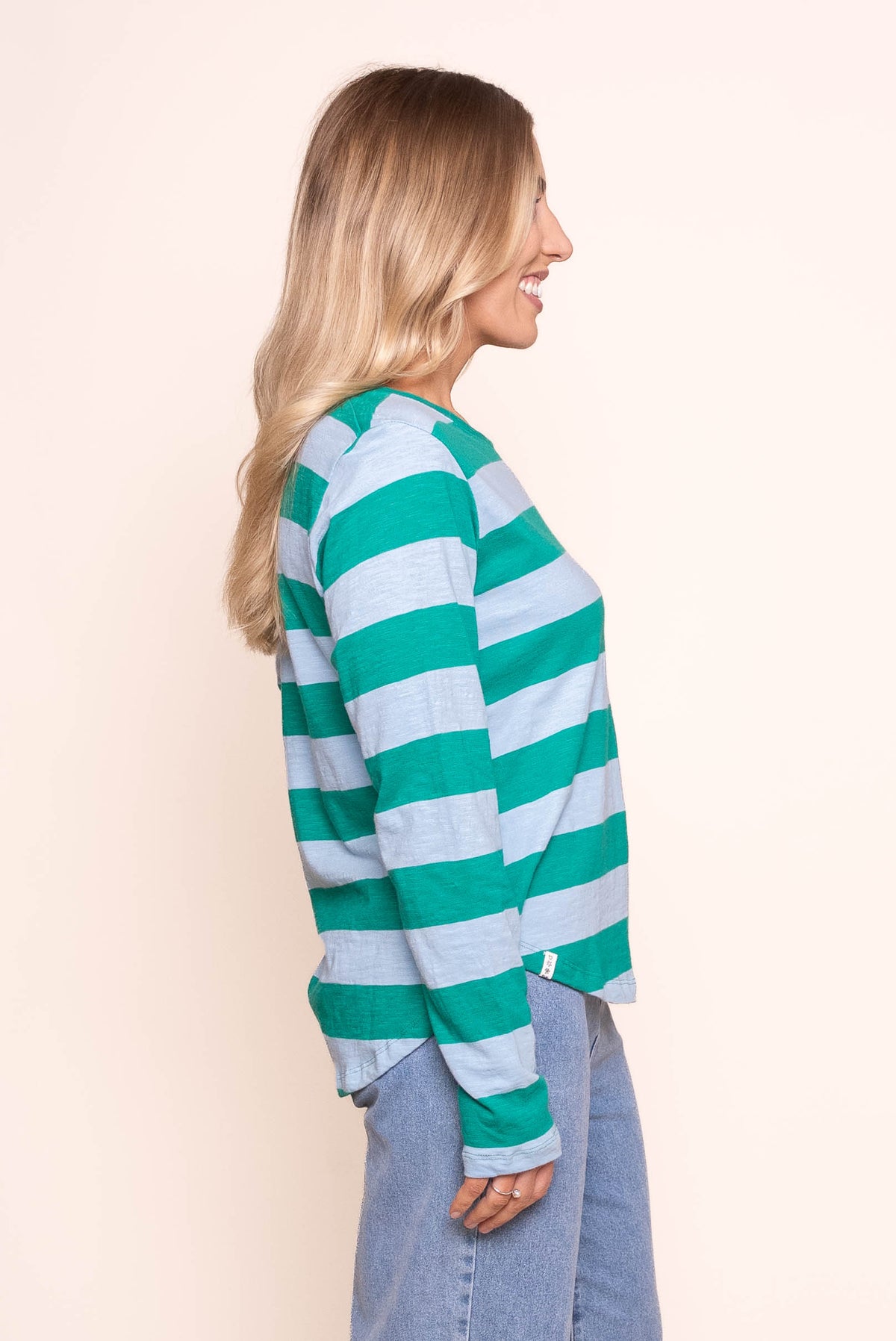 Spritz Stripe L/S Tee in Turquoise/Light Blue Stripe - Elm