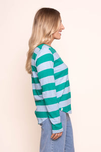 Spritz Stripe L/S Tee in Turquoise/Light Blue Stripe - Elm