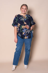 Danica S/S Floral Top in Navy