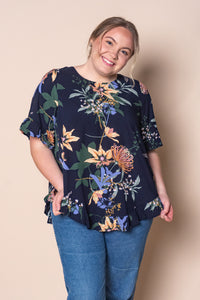 Danica S/S Floral Top in Navy