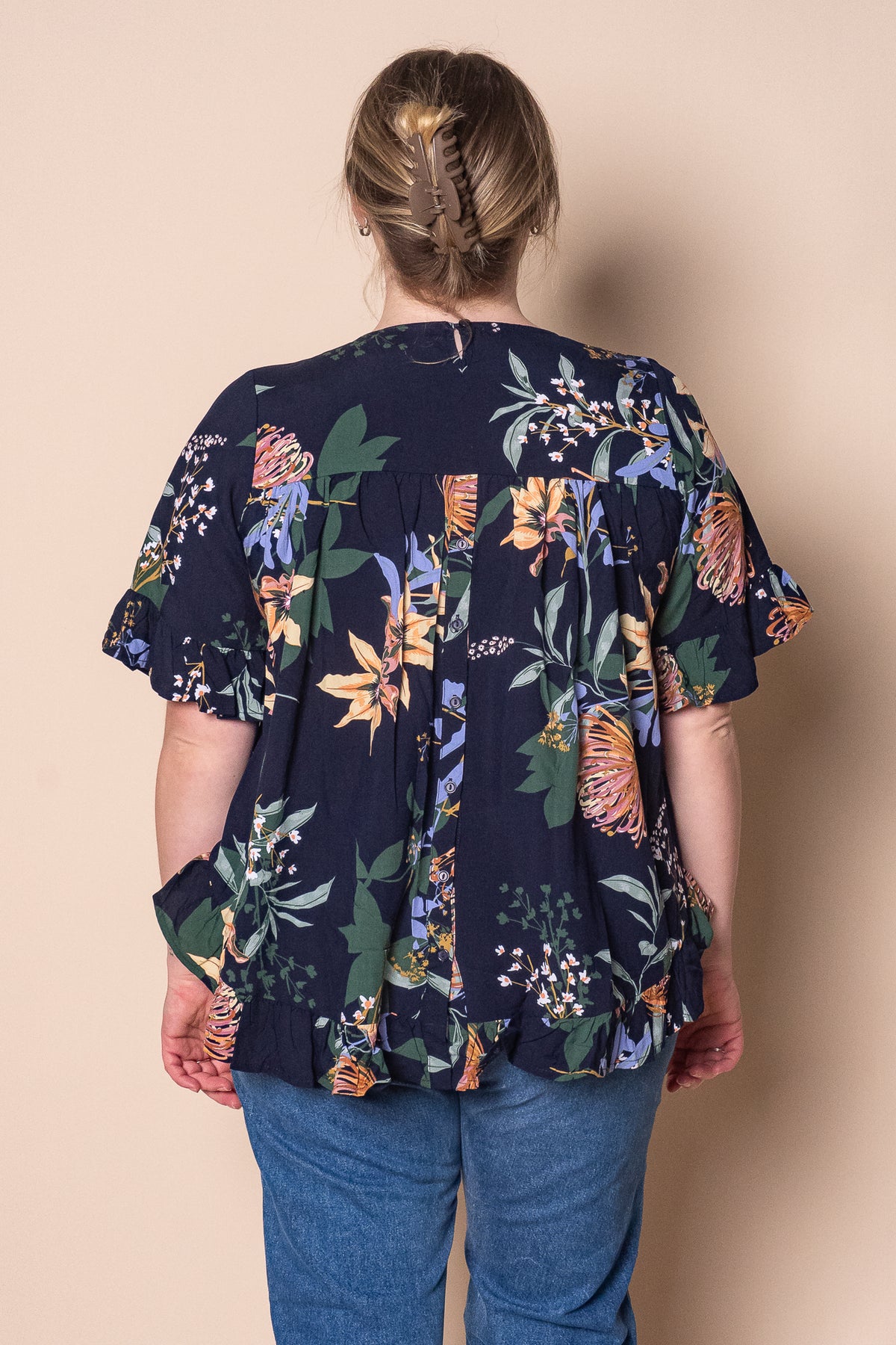 Danica S/S Floral Top in Navy