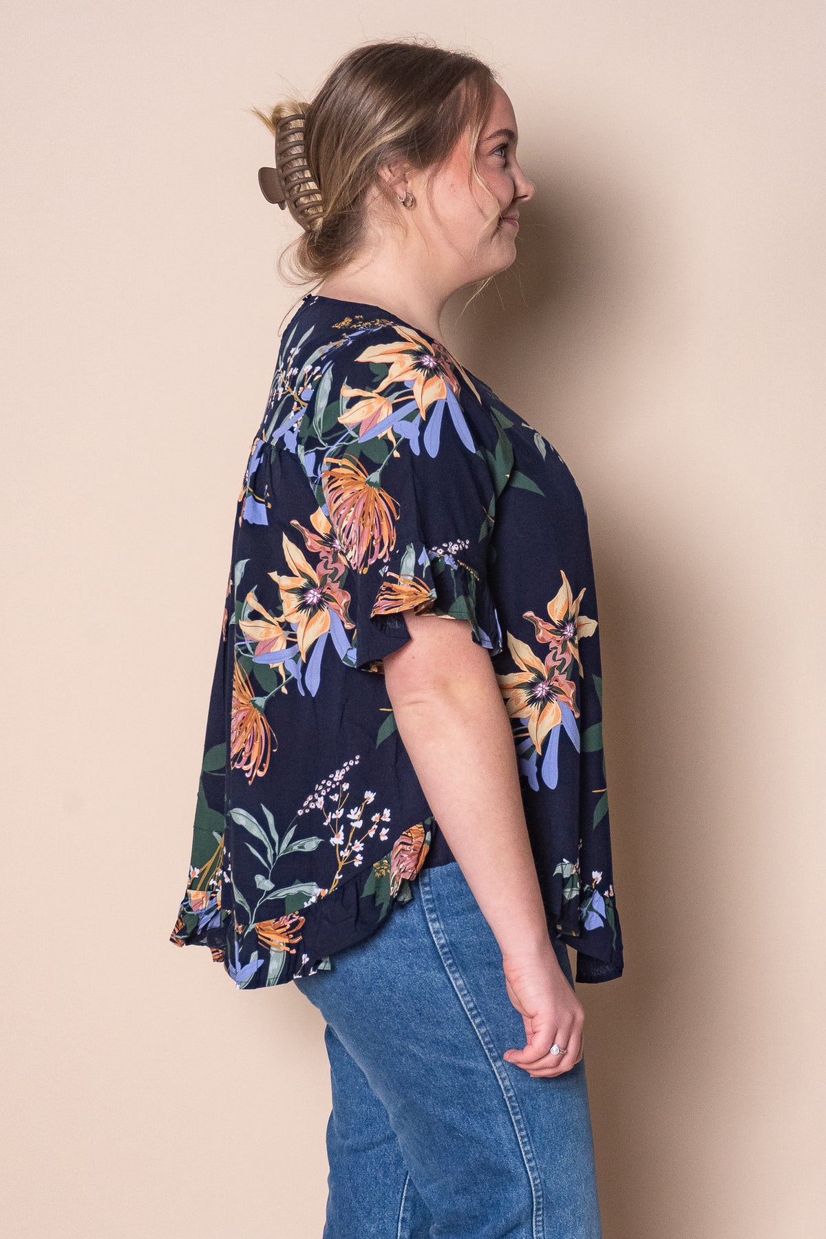 Danica S/S Floral Top in Navy