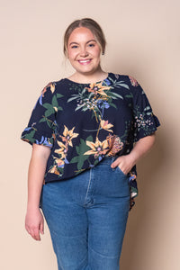 Danica S/S Floral Top in Navy