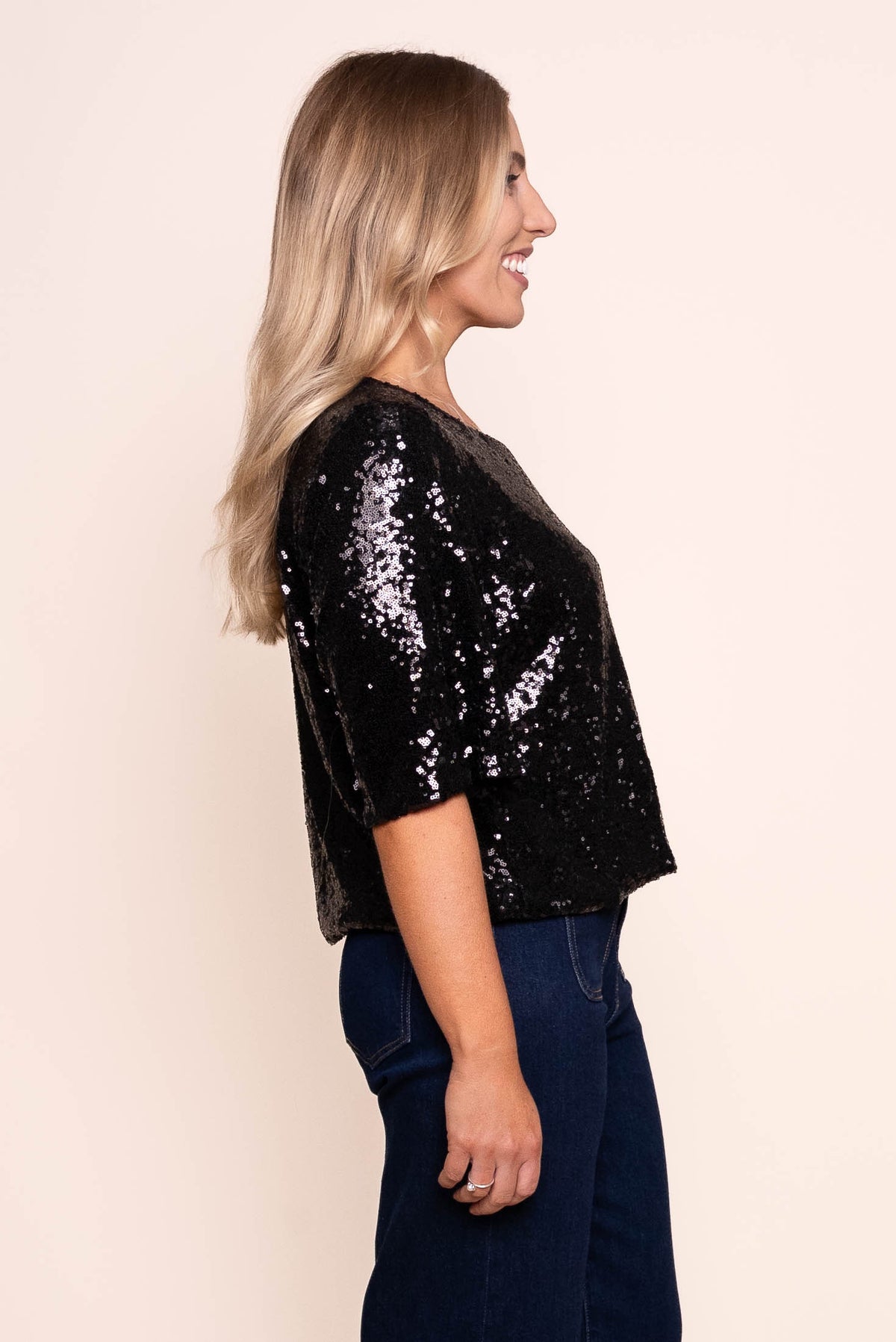 Niki Sequin Top in Black