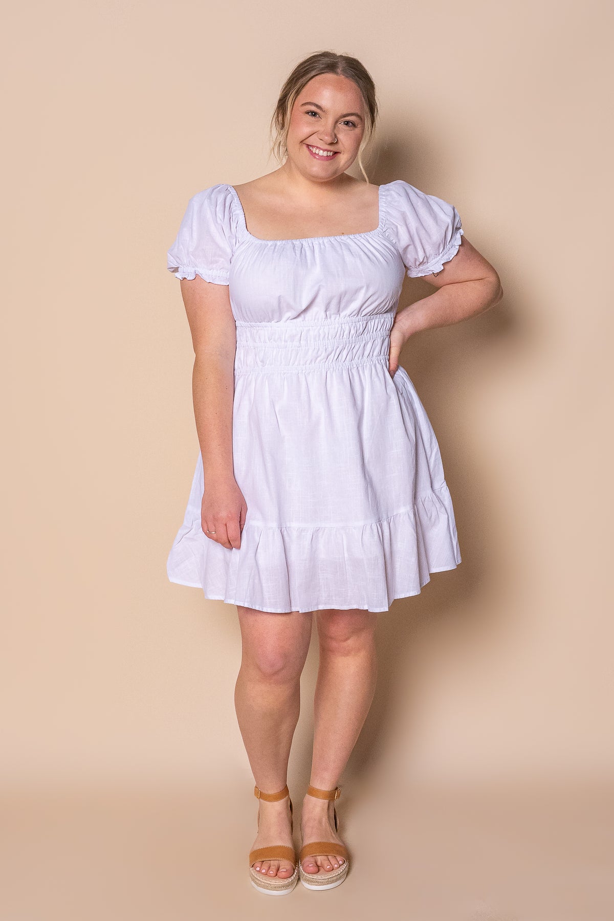 Essential SS Mini Dress in White - All About Eve