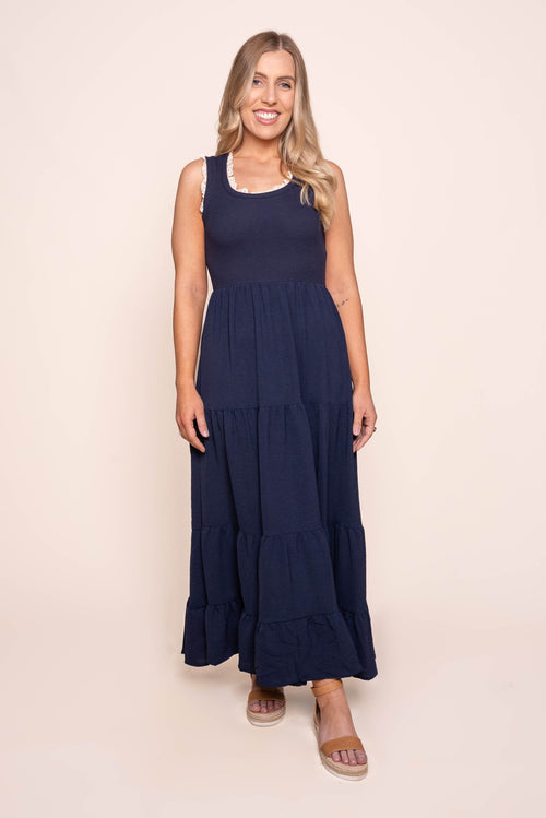 Libby Midi Dress in Navy