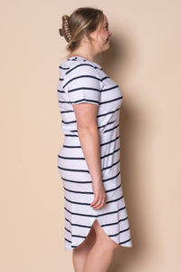 Bay Stripe Dress in White/Navy Stripe - Foxwood
