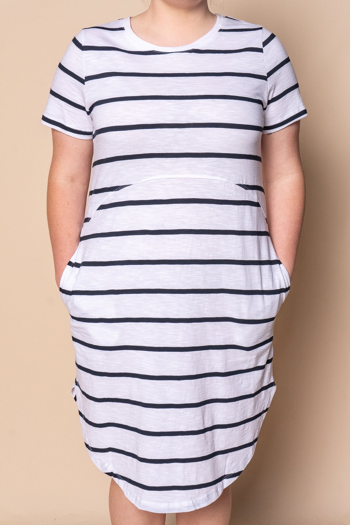 Bay Stripe Dress in White/Navy Stripe - Foxwood